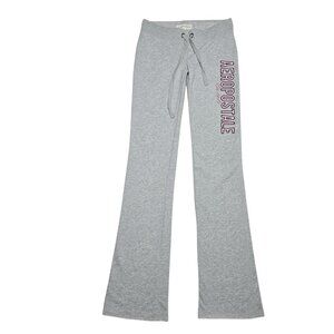 Aeropostale Y2K Super Low Rise Wide Leg Gray Sweatpants Pink Logo Size XS